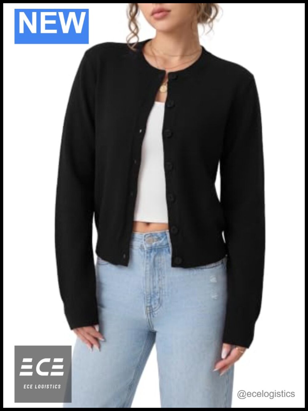 Lightweight Button Front Cardigan Sweater Women Waist Length Crew Neck